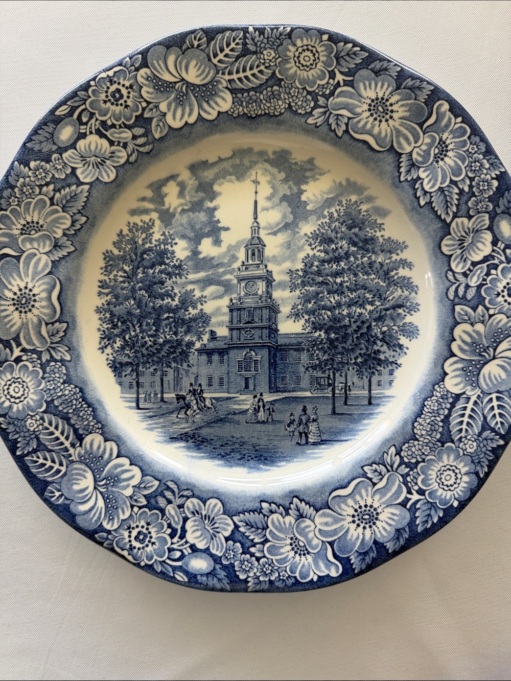 Staffordshire Liberty Blue Plate . Measures 9 3/4 inches. Fully Hallmarked